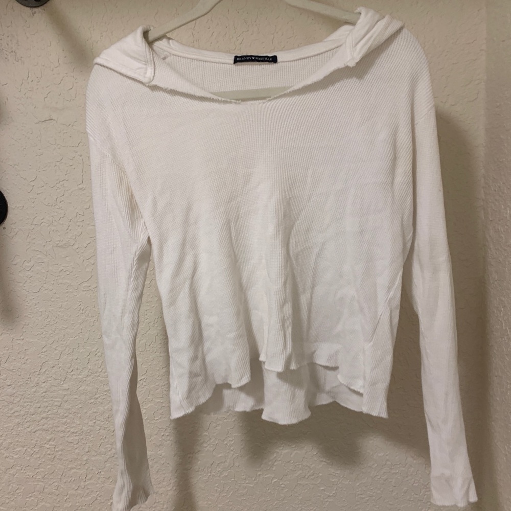 Brandy Melville White Long Sleeve Hooded Tee